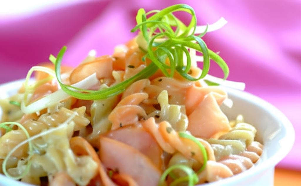 Makaron z szynką i zieloną cebulką