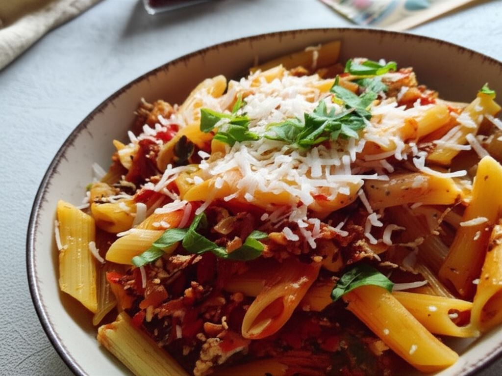 Makaron z tofu i świeżymi pomidorami