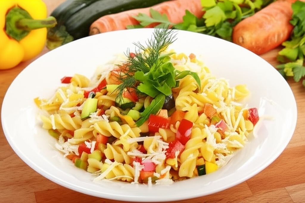 Makaron z warzywami i parmezanem
