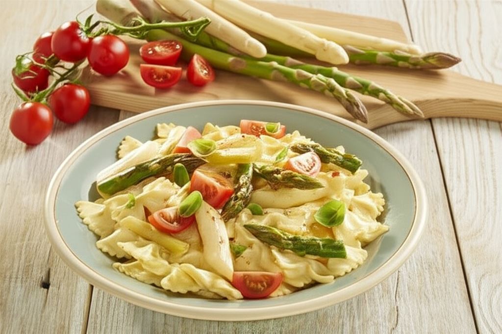 Makaron ze szparagami w sosie śmietanowym