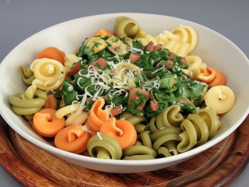 Makaron ze szpinakiem i kiełbasą