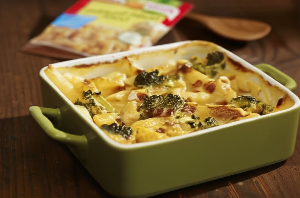 Makaronowa zapiekanka z kurczakiem i brokułami