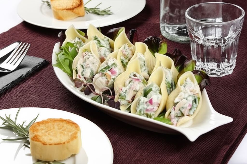 Makaronowe muszle z sałatką z makreli na rukoli