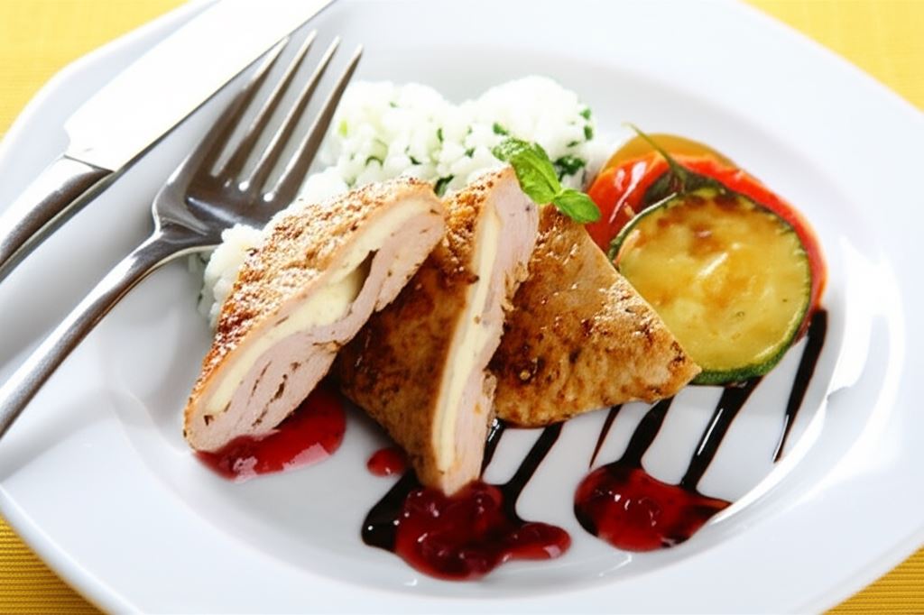 Medaliony wieprzowe z oscypkiem i żurawiną