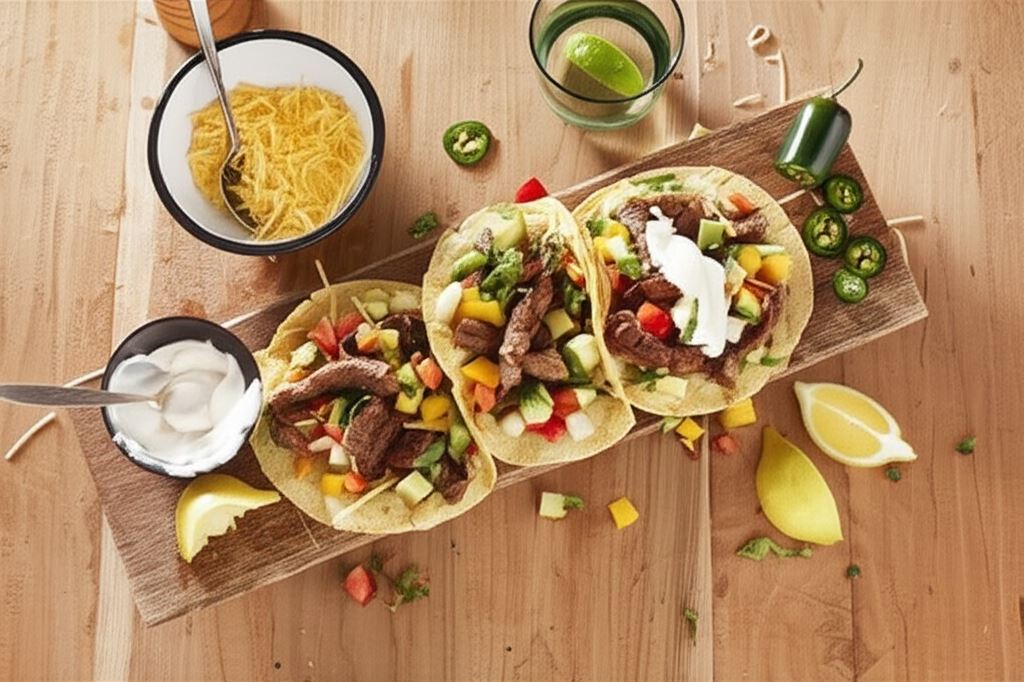 Meksykańska tortilla kukurydziana z wołowiną i awokado