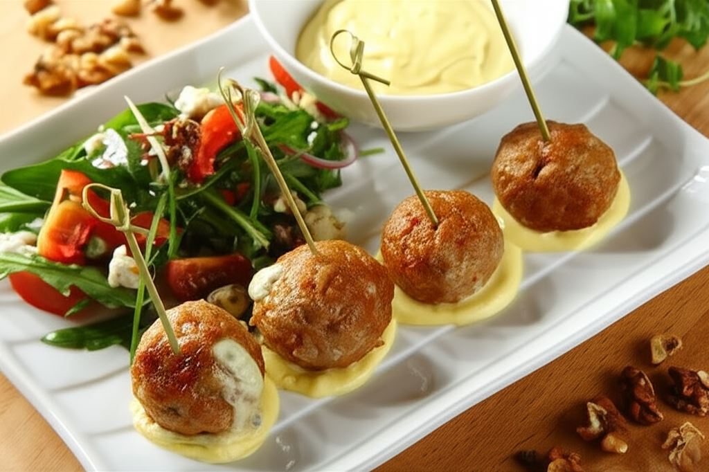 Mięsne kulki z niebieskim serem