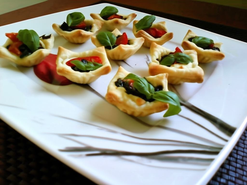 Mini tartinki z ciasta francuskiego ze szpinakiem