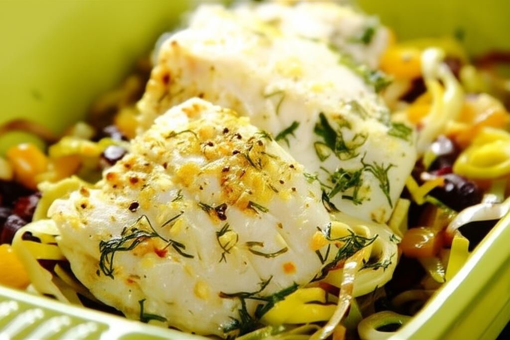 Mintaj pieczony z porem