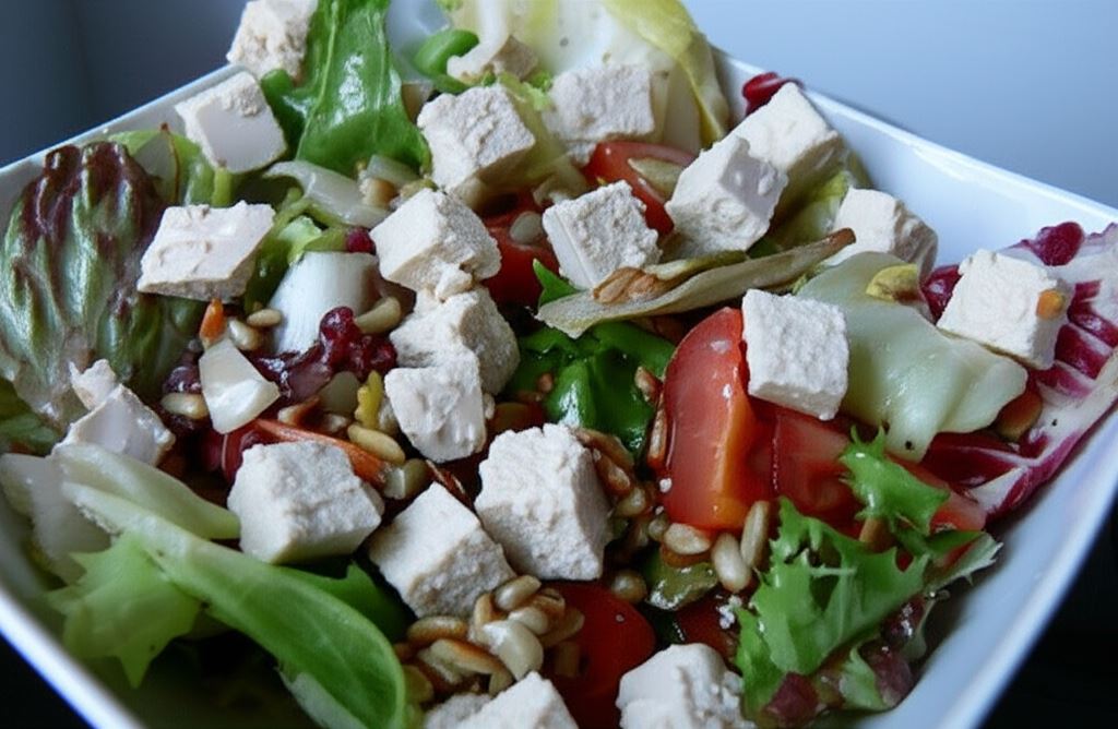 Mix sałat z pomidorkami koktajlowymi i tofu