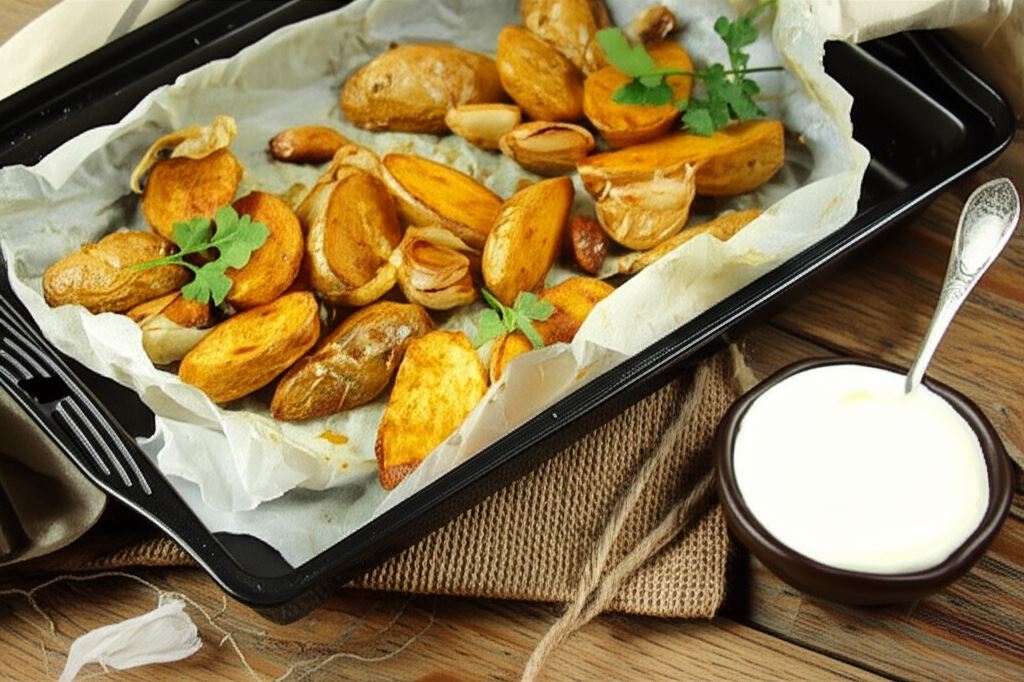 Młode ziemniaki zapiekane z kminem kurkumą i czosnkiem