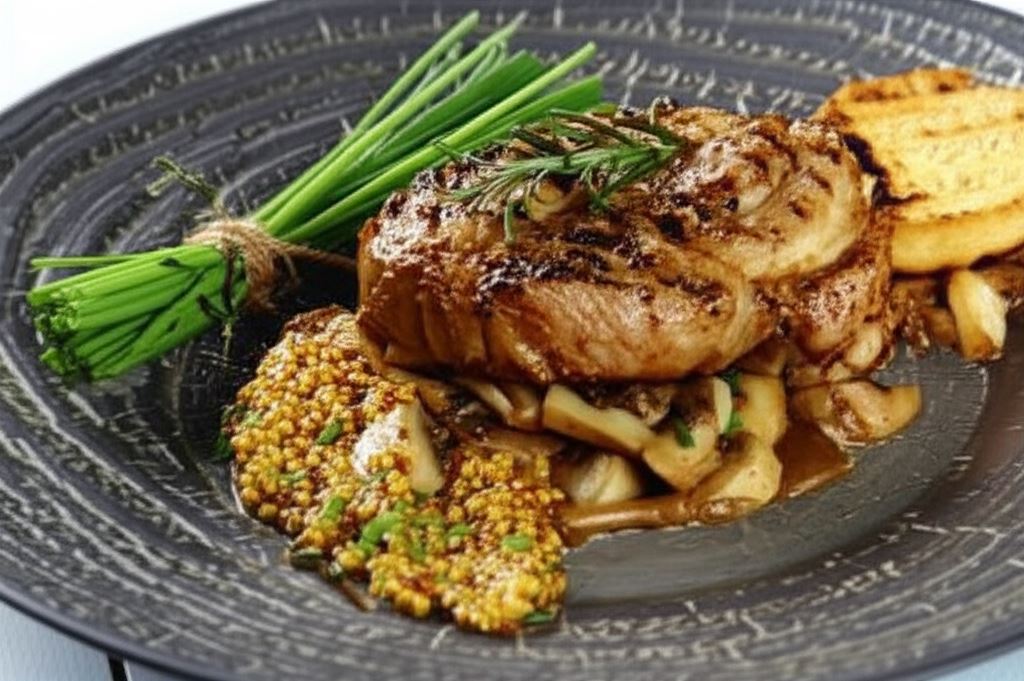 Mocno ziołowa karkówka z grilla na ragout z leśnych grzybów