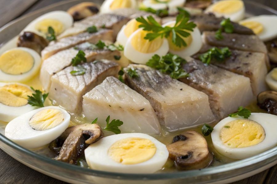 Morszczuk z grzybami w galarecie