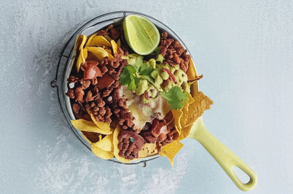 Nachos z roślinnym mięsem mielonym