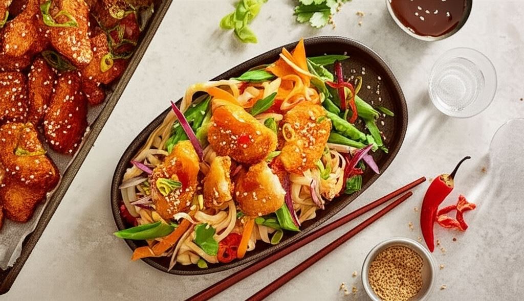 Noodle Teriyaki z roślinnymi nuggetsami