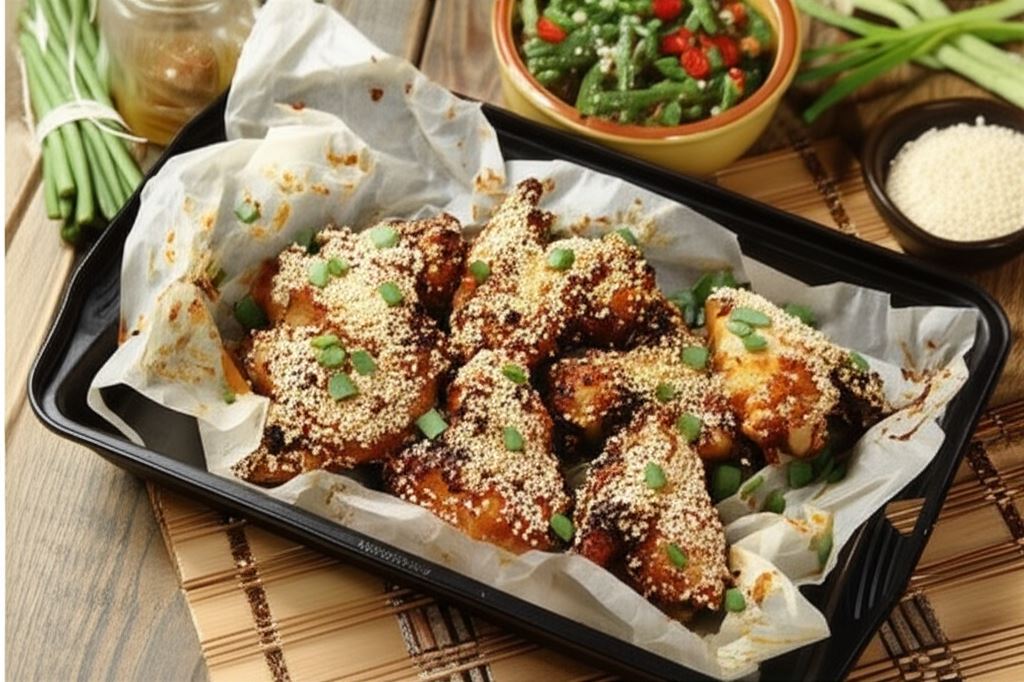 Ostre skrzydełka w tajskim stylu z zieloną fasolką szparagową