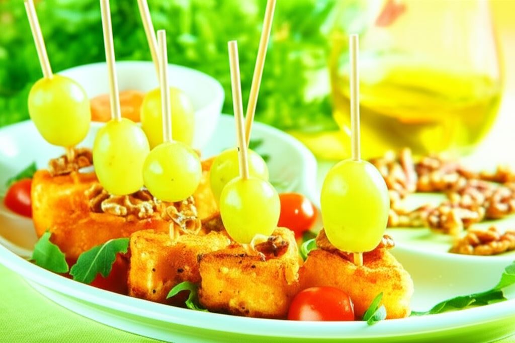 Panierowany camembert z winogronami