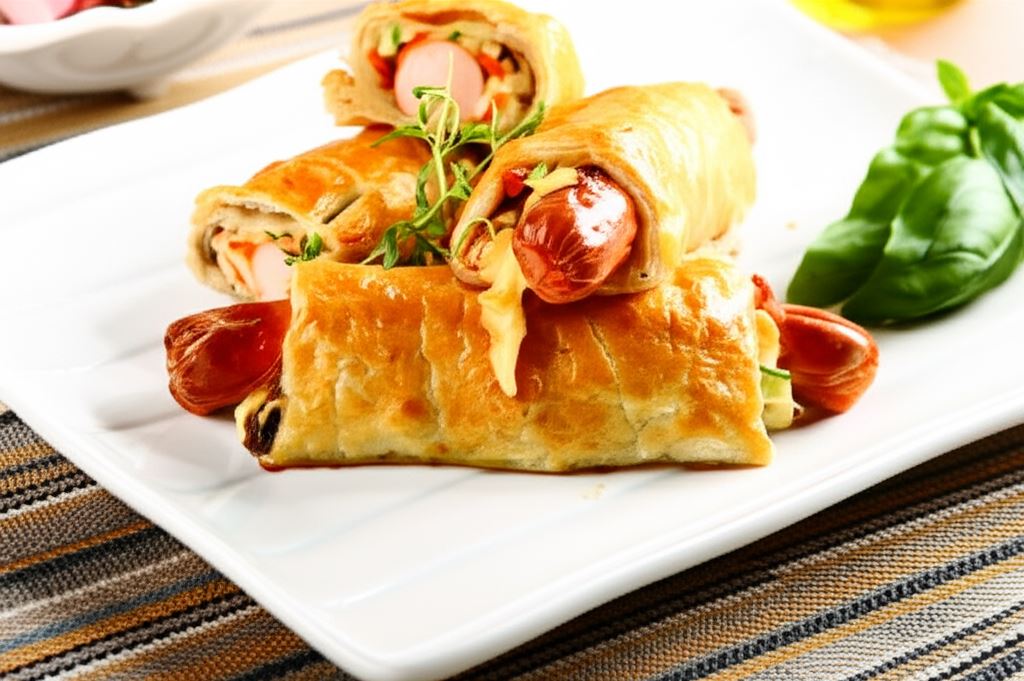 Parówki w cieście francuskim z warzywami