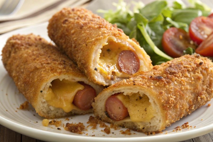 Parówki w cieście naleśnikowym z serem