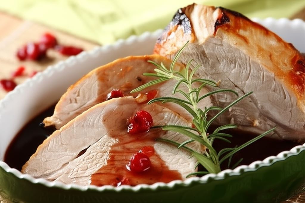 Peklowana szynka z sosem grzybowo-żurawinowym