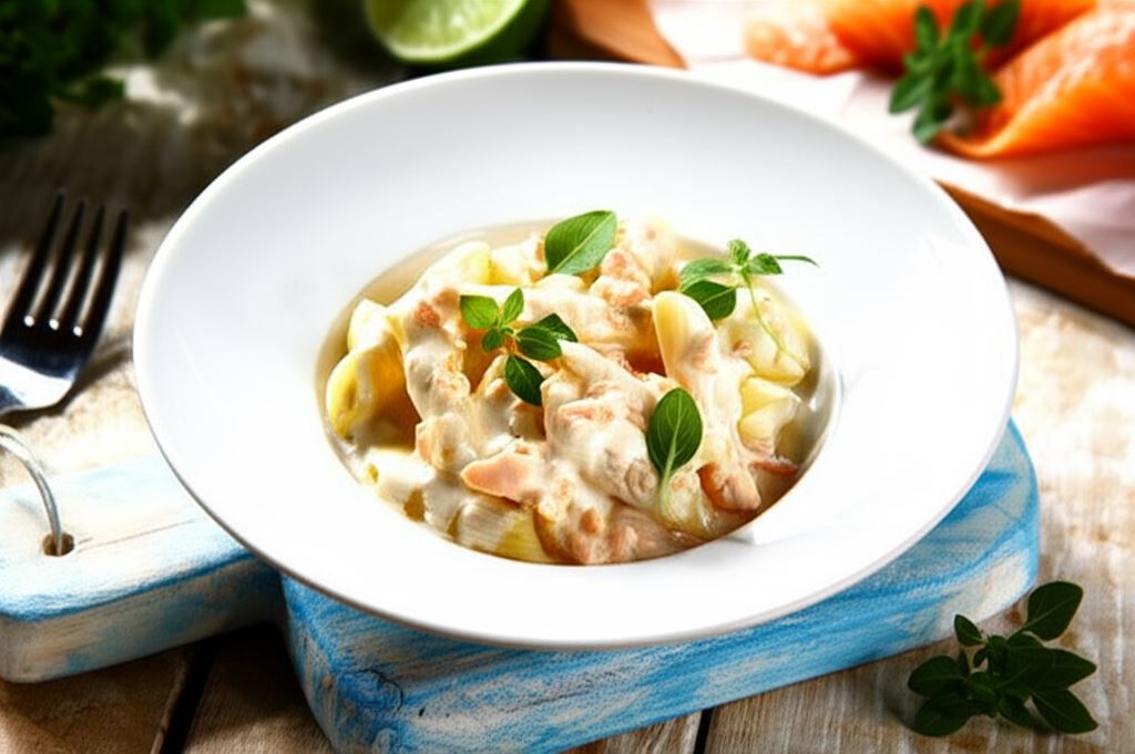 Penne z łososiem wędzonym
