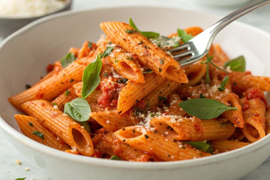 Penne z pesto paprykowym