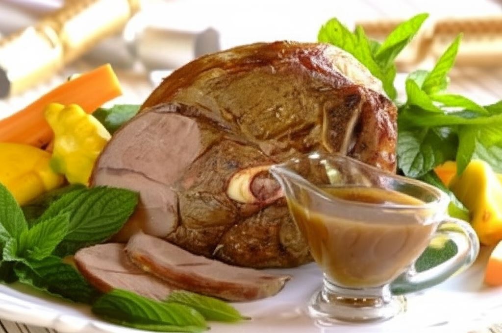 Pieczona baranina z sosem miętowym