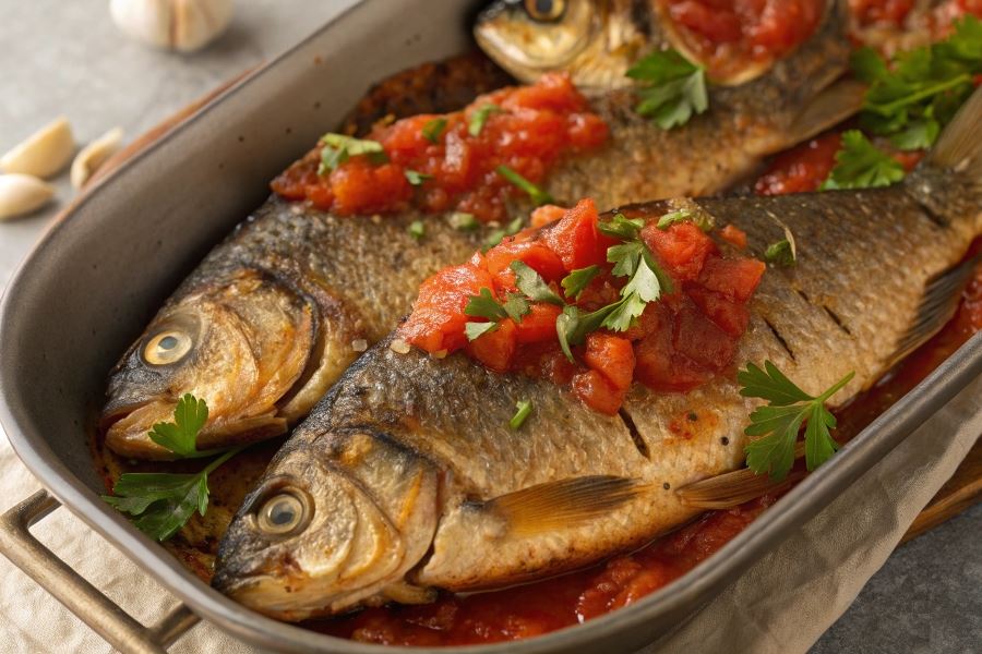 Pieczone karasie z czosnkiem