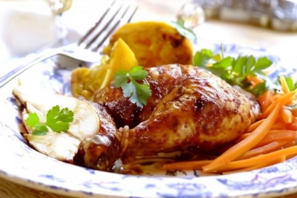 Pieczone nogi z kurczaka z pomarańczami