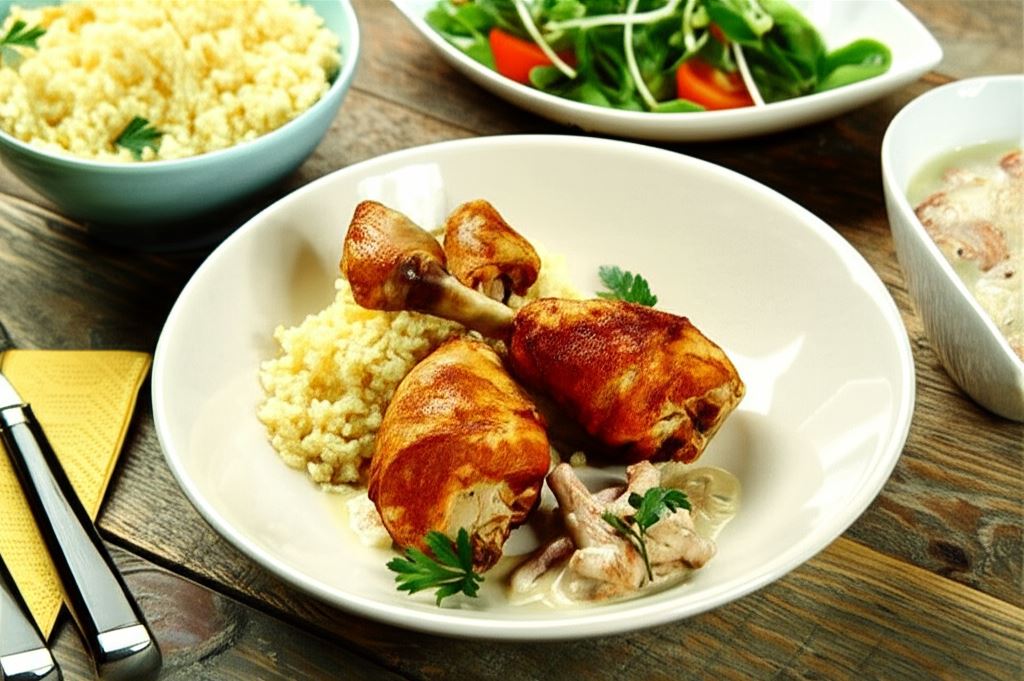 Pieczone udka z kurczaka z sosem kurkowym