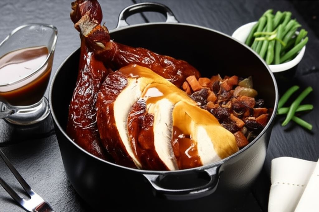 Pieczony indyk w całości z farszem ze słodkich ziemniaków