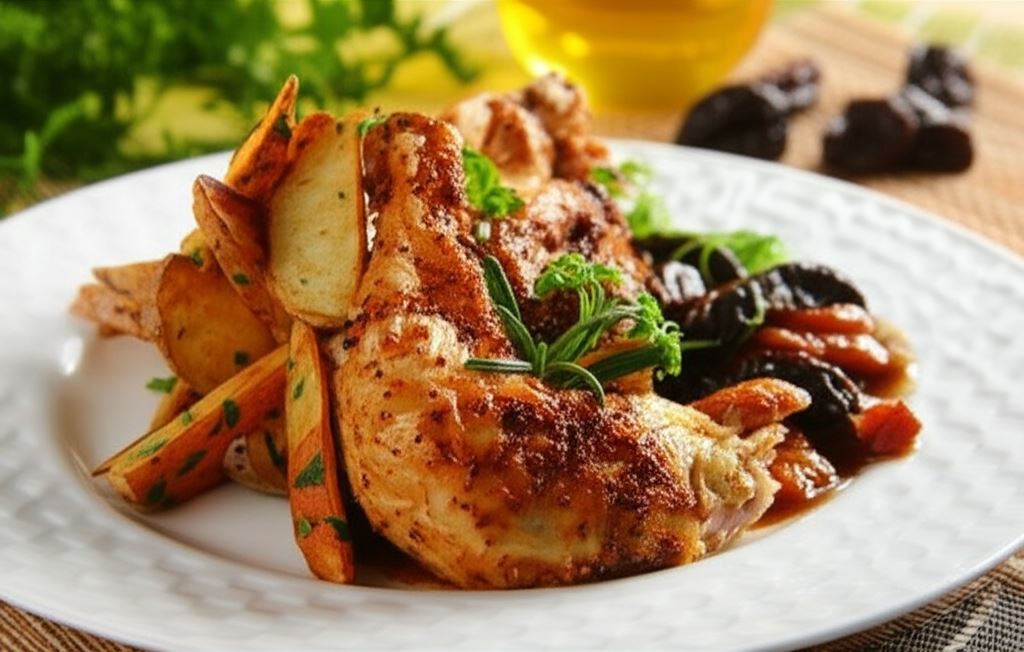 Pieczony kurczak z bakaliami