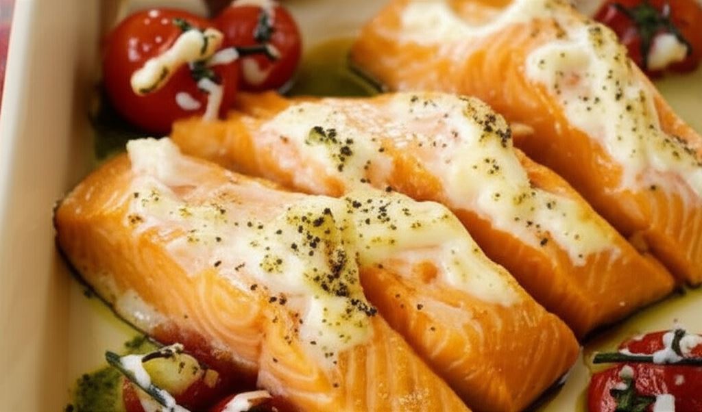 Pieczony łosoś z majonezem i cytrynowym pieprzem