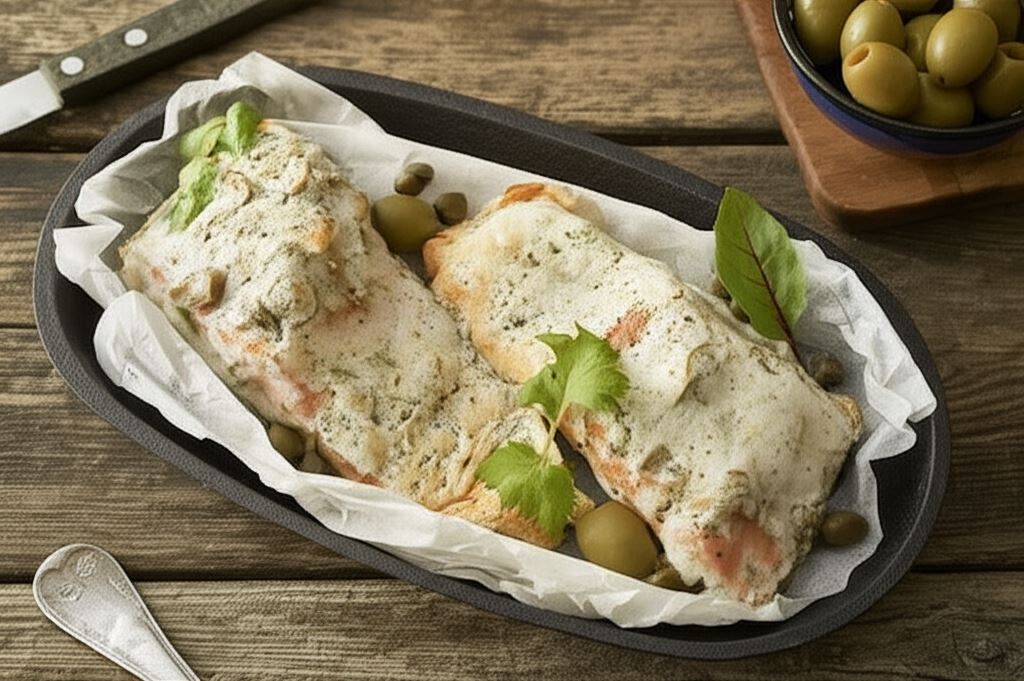 Pieczony łosoś z przyprawą Cajun pod pierzynką ze słonej bezy