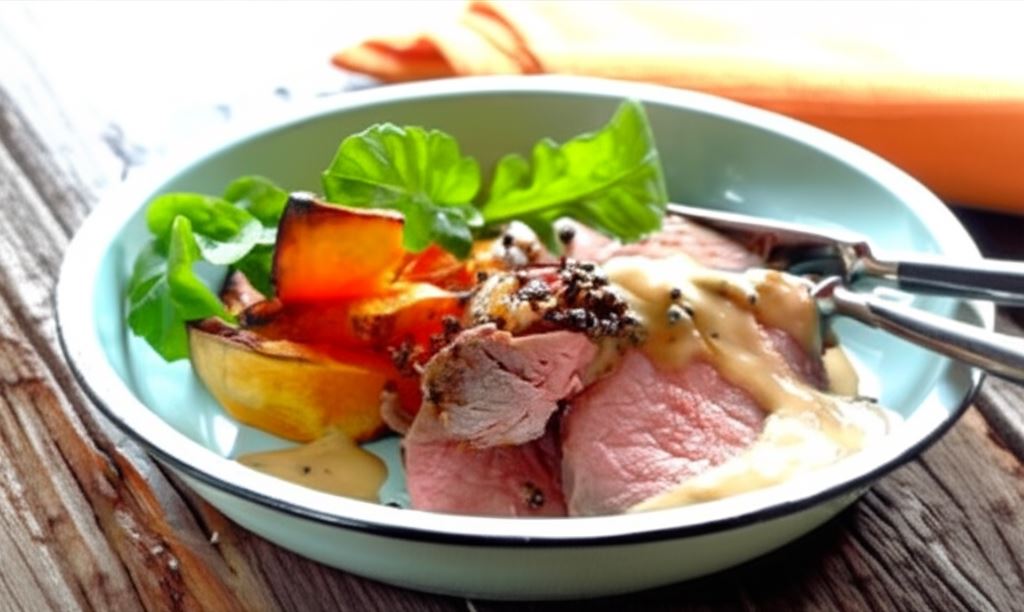 Pieczony rostbef z sosem pieprzowym