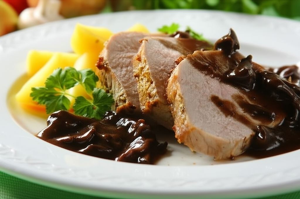 Pieczony schab w grzybowym sosie