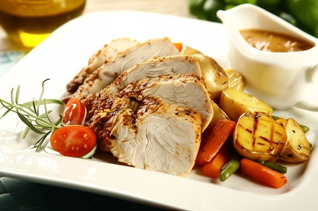 Pieczony udziec z indyka z sosem