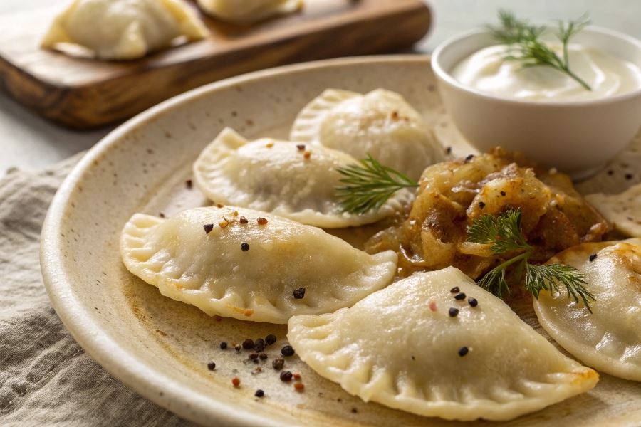 Pierogi z kiszoną kapustą i pieczarkami