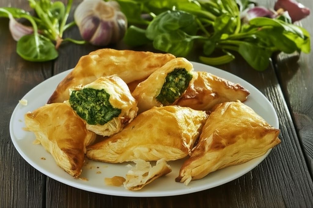 Pierożki z ciasta francuskiego ze szpinakiem