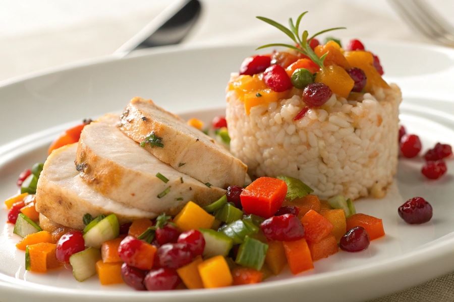 Pierś kurczaka w warzywach i żurawinie