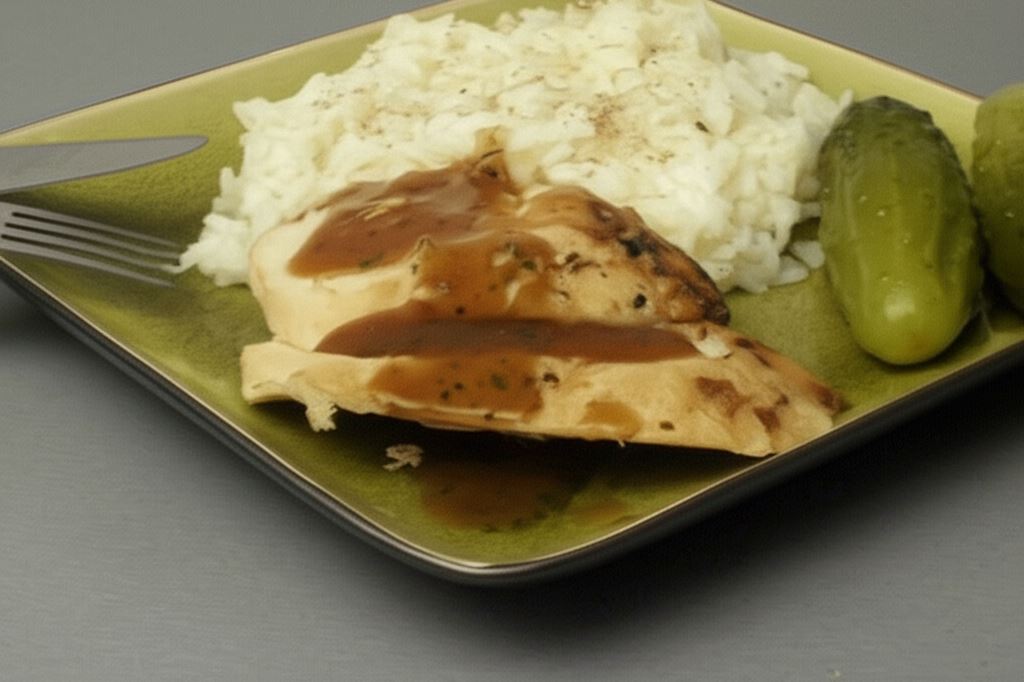 Pierś z indyka z sosem pieczeniowym z grzybami