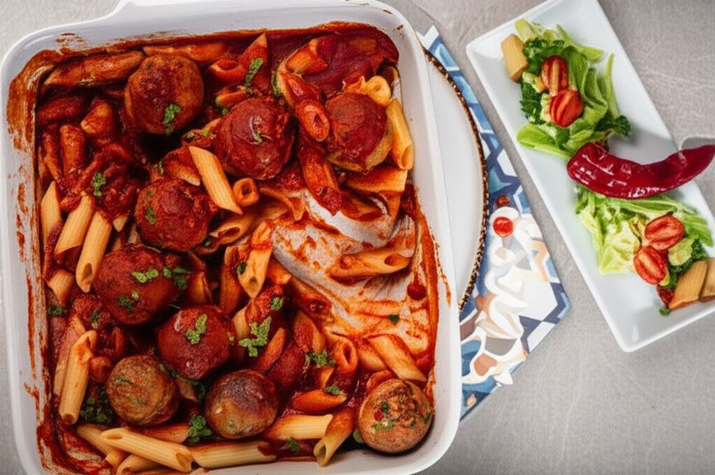 Pikantne mięsne pulpety z makaronem