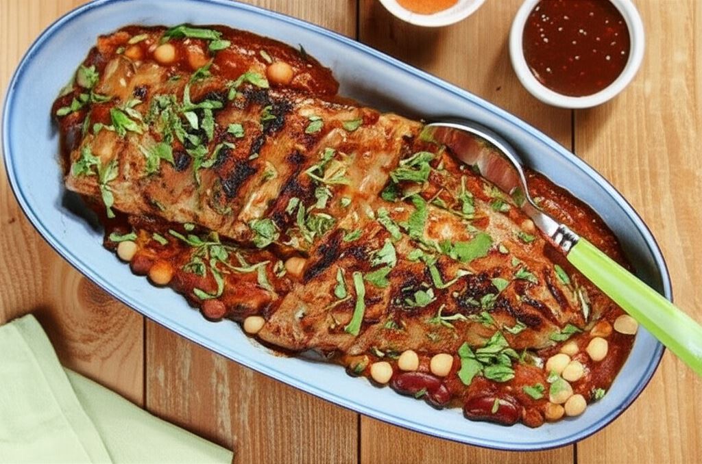 Pikantne żeberka BBQ na czerwonej fasoli