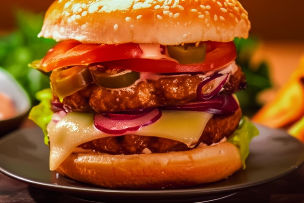 Pikantny burger z jalapeno i marynowaną cebulą
