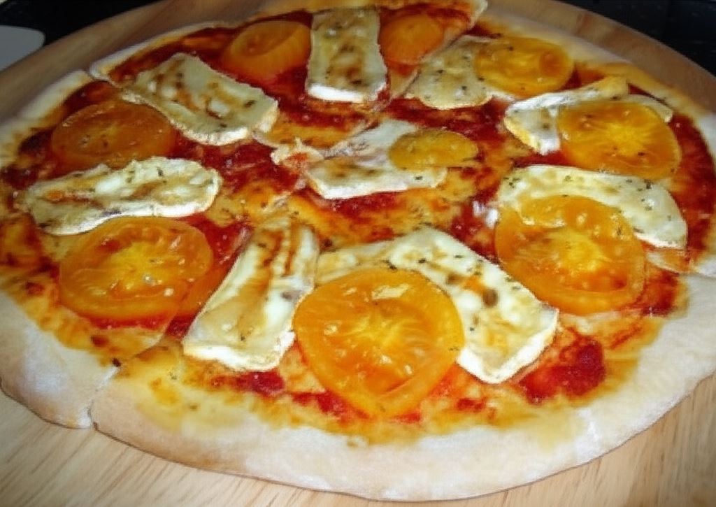 Pizza z serem brie i żółtymi pomidorami