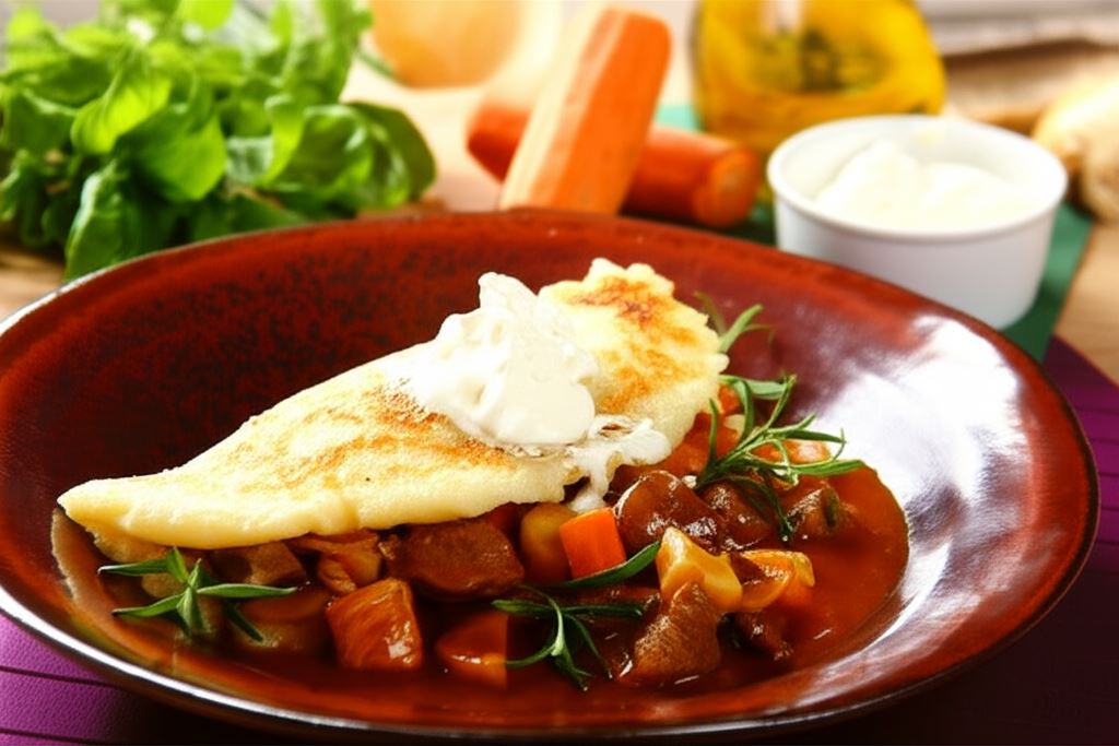 Placek po węgiersku z dwoma rodzajami mięs