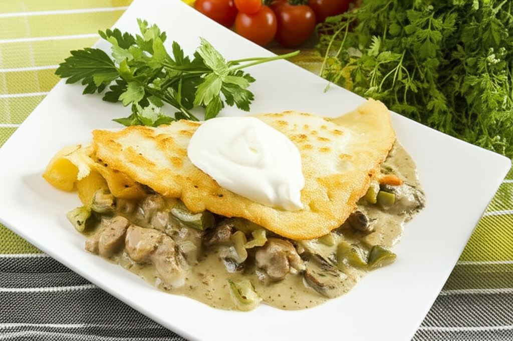 Placki po węgiersku z pieczarkami