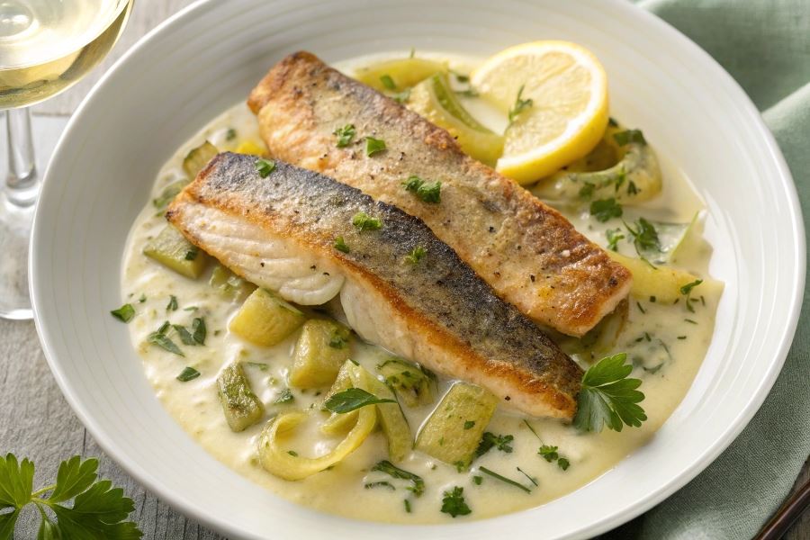 Pstrąg z porami w śmietanie