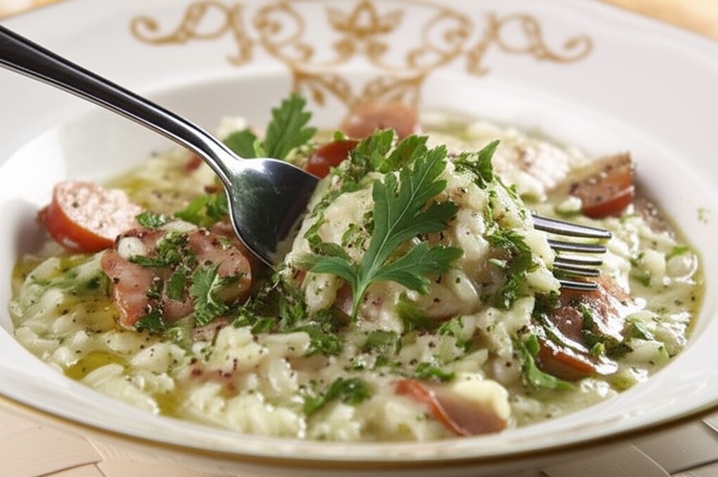 Risotto cebulowe z kiełbasą