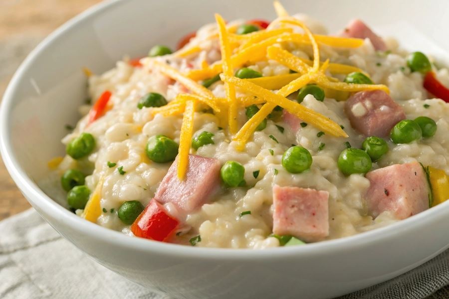 Risotto z szynką i zielonym groszkiem
