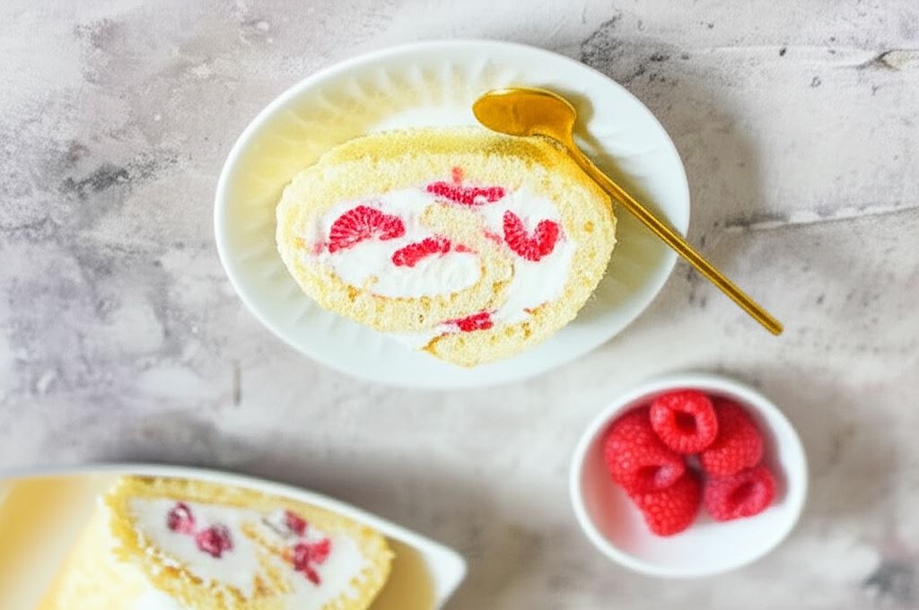 Rolada z bitą śmietaną i malinami